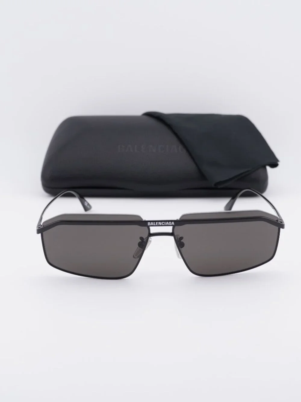 Balenciaga BB0139S 001 Rectangle Sunglasses - Black / Grey